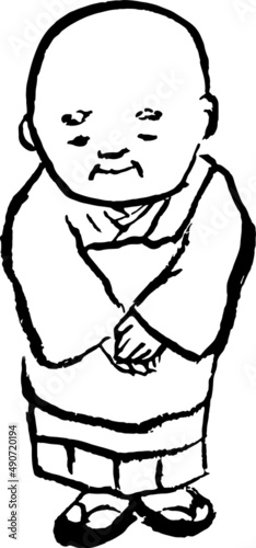 筆で描いたお辞儀をする僧侶のイラスト