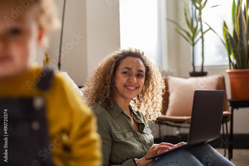 Mother working from home whilst caring for Toddler