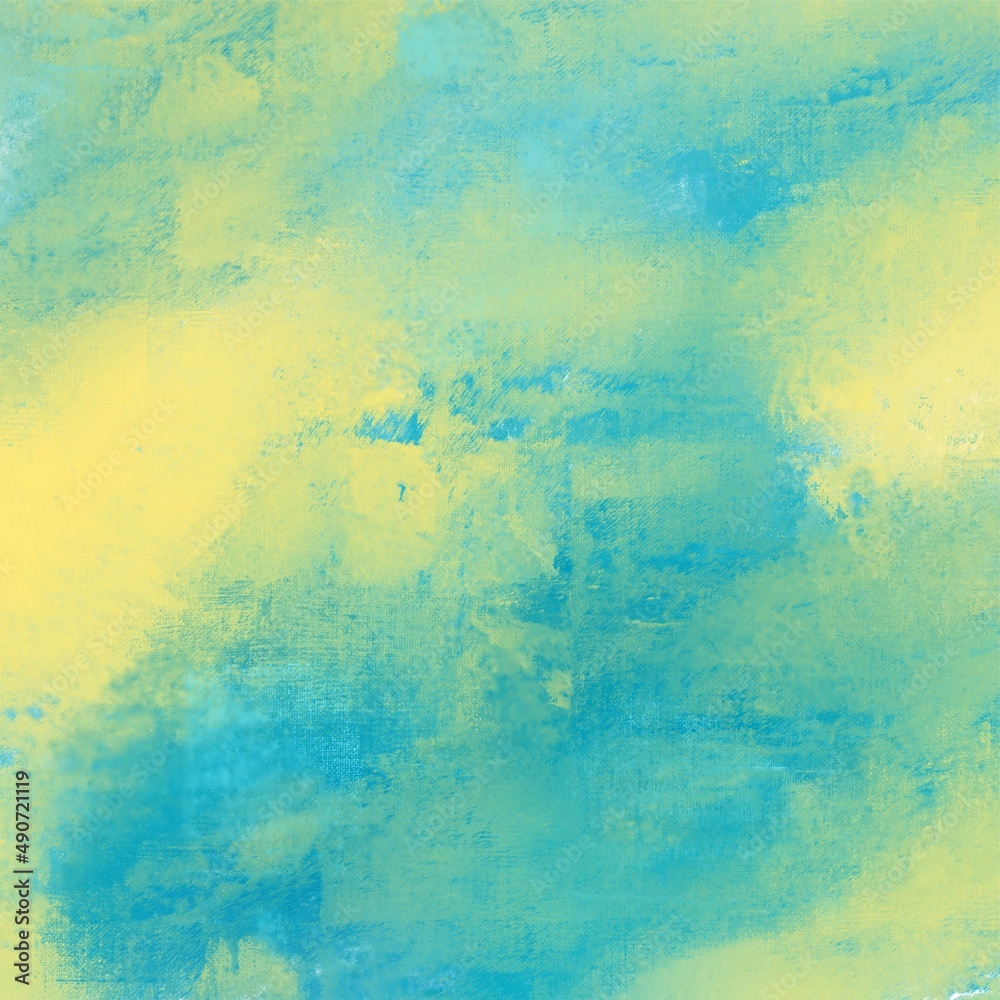 Bright saturated blue green yellow background abstract texture, paper or wallpaper with oil or paint strokes or grunge, suitable for any print or website design