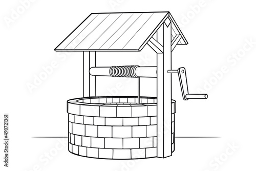 Water well - stock outline illustration of water access infrastructure