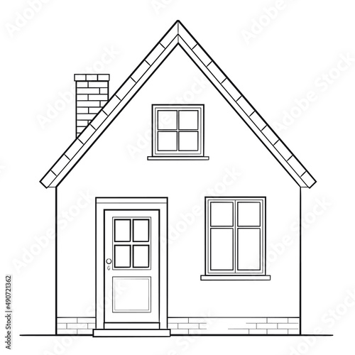 Little family house - stock outline illustration of a building