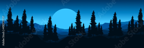 sunrise in mountain landscape flat design vector illustration good for web banner, ads banner, tourism banner, wallpaper, background template, and adventure design backdrop