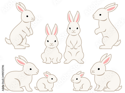 白いうさぎのイラストセット