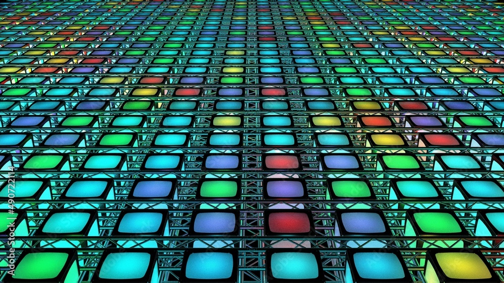 Naklejka premium Stage Lights 3. Green screen background. 3d Rendering.