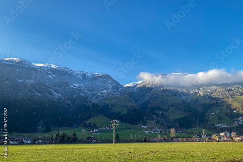 Zillertal  Austria with snowcapped mountains