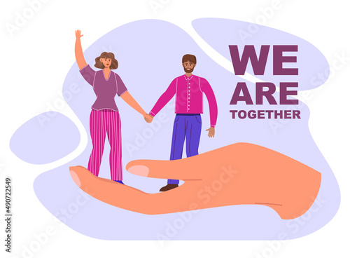 Unity concept. Different people unite together. Join hands and pieces