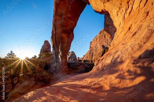 Sunshine at Pine Tree Arch in Arches National Park