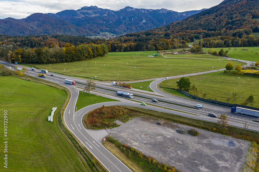 Luftbild Luftaufnahme der Autobahn A8 im Chiemgau Stock Photo | Adobe Stock