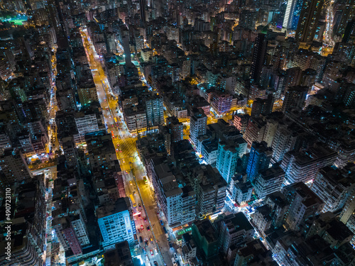 Top view of Hong Kong city in kowloon side at night