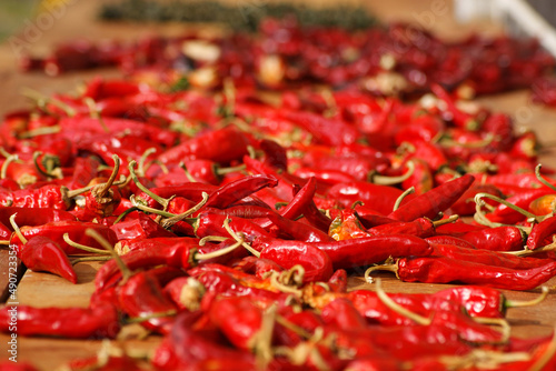 In Korea, red peppers are spread out and dried in autumn. © hyungmin