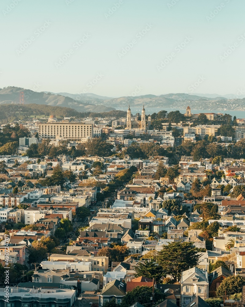 Evening view from the overlook at Tank Hill Park, in San Francisco, California Evening view from the overlook at Tank Hill Park, in San Francisco, California