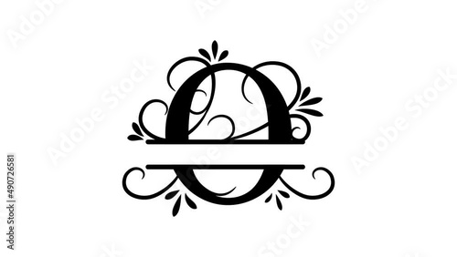 Letter O. Animated logo. Monogram, split letter O. Vintage style, twigs and leaves appear at logo. Letter on transparent background. You can insert a logo on any of your videos. Animation vector