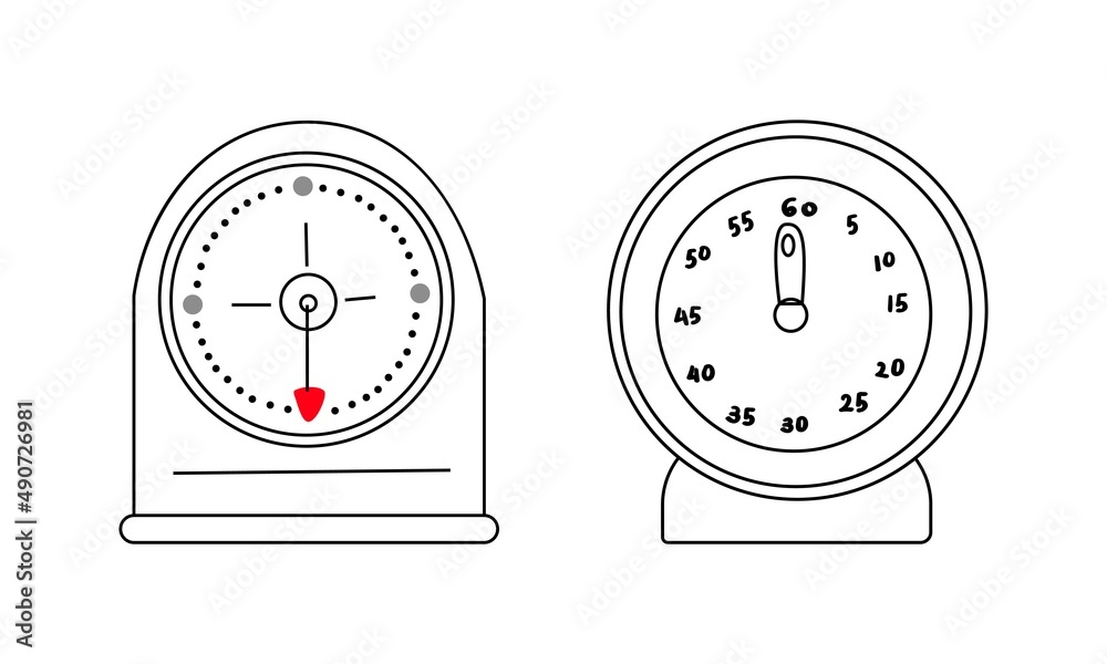 Naklejka premium Set of kitchen timer, drawn by outline in doodle style. For infographics, web design and app development. Vector illustration