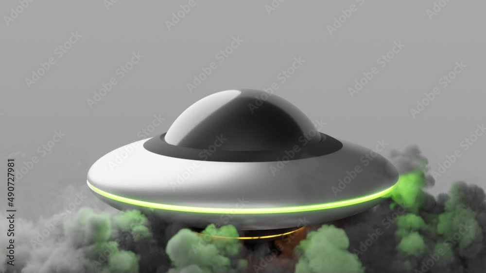 Vídeo do Stock: Flying saucer is an UFO on grey background that has ...