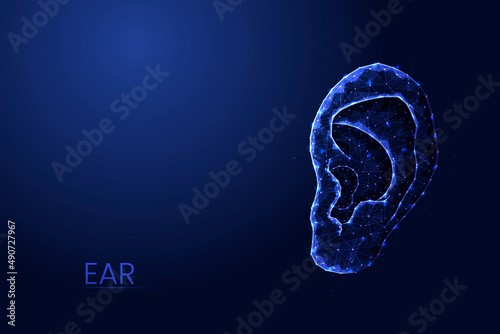 Human ear low poly concept vector illustration.