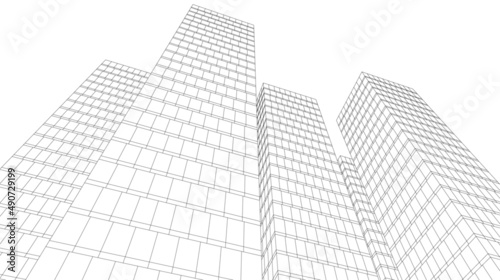 Architecture building linear 3d illustration 