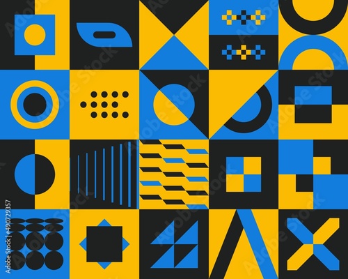 Abstract geometric background. Simple minimalist bold forms swiss style, brutalist shapes for poster. Vector design layout