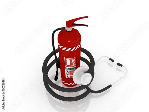 3d illustration Fire Extinguisher with stethoscope
