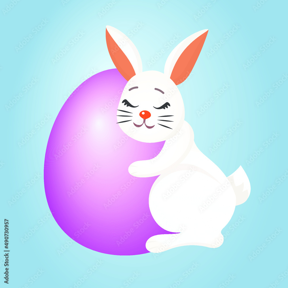 A cute rabbit and a big Easter egg, a sweet bunny Easter illustration A cute rabbit and a big Easter egg, a sweet bunny Easter illustration