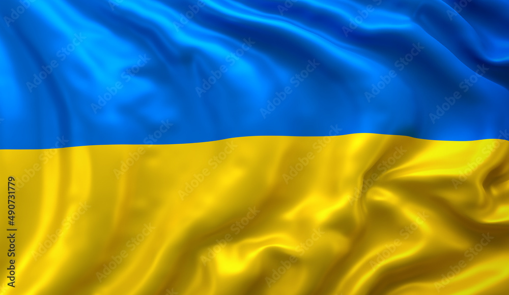 Flag of Ukraine blowing in the wind. Full page Ukrainian flying flag. Flag of Ukraine blowing in the wind. Full page Ukrainian flying flag.