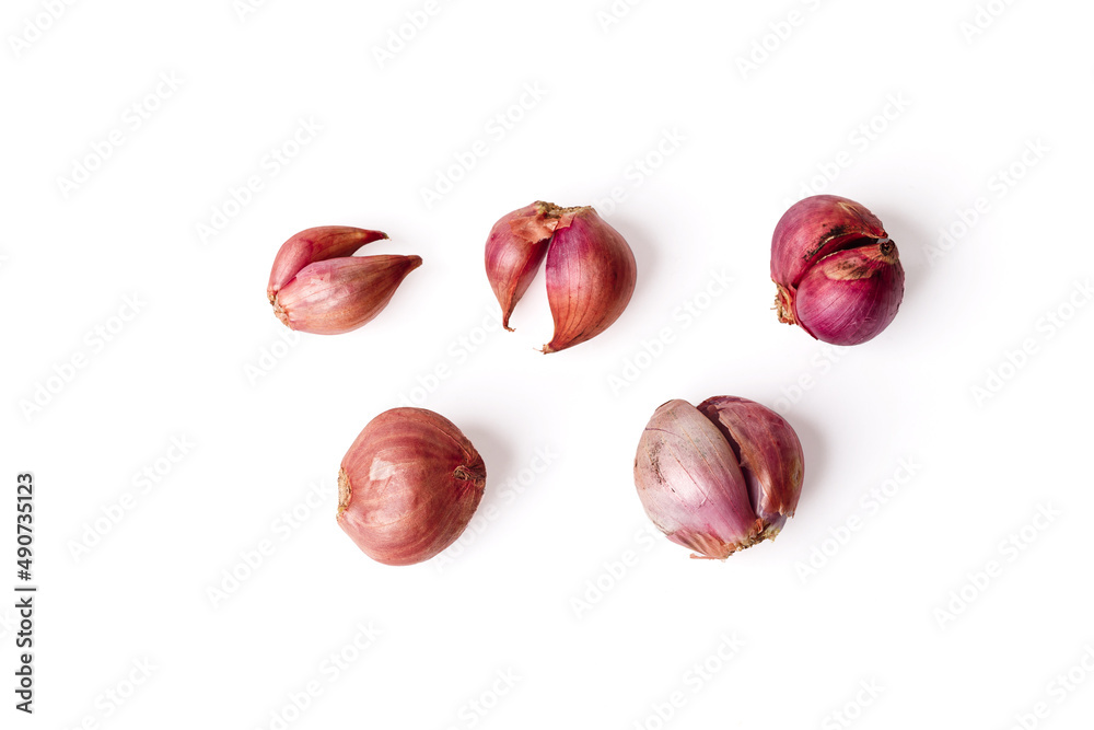 Red shallot close up on white background