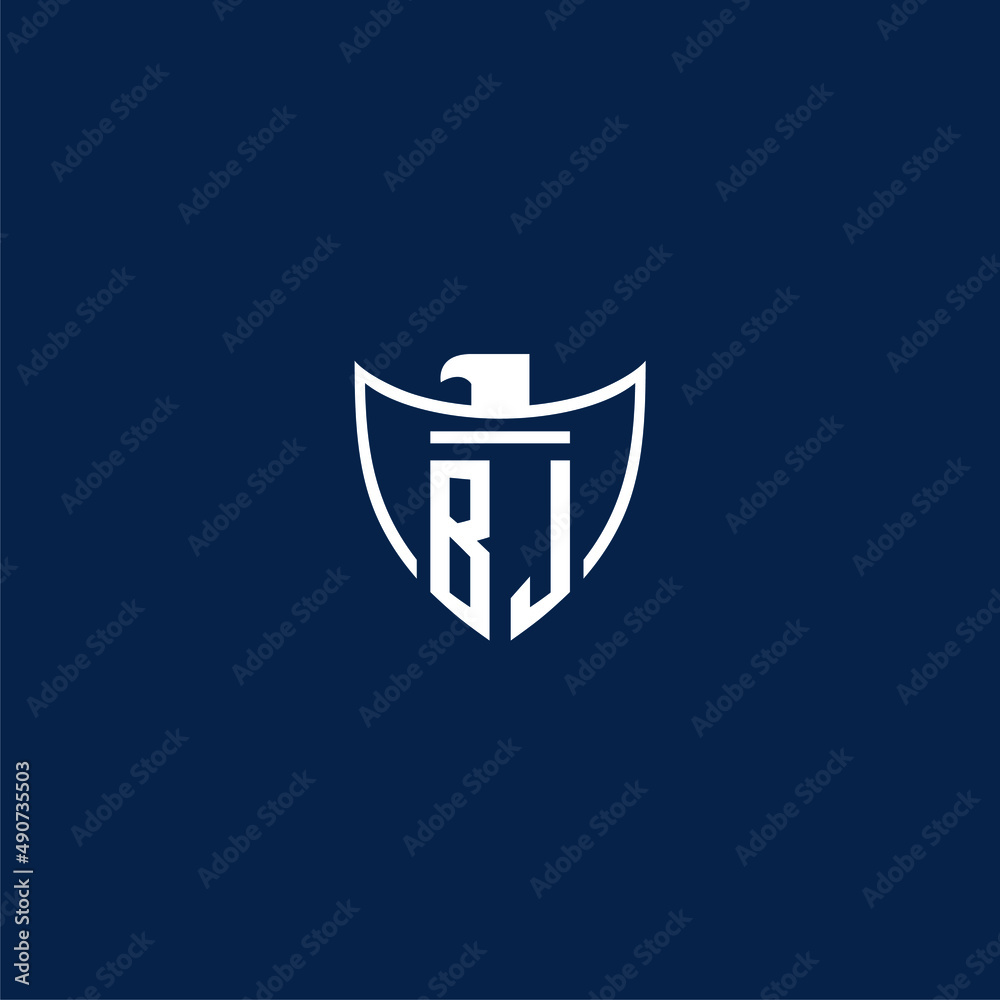BJ initial monogram logo for shield with eagle image vector design ...