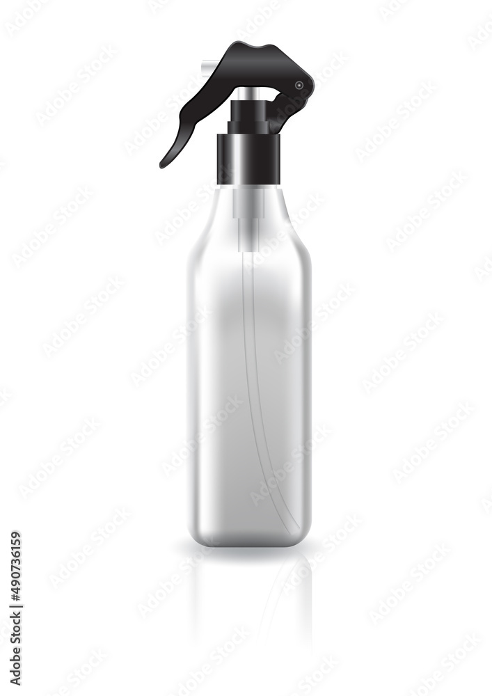 Blank clear cosmetic square bottle with black spray head for beauty product mockup template. Blank clear cosmetic square bottle with black spray head for beauty product mockup template.