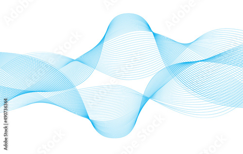 Abstract wave from curved lines of blue color on white background.  Illustration