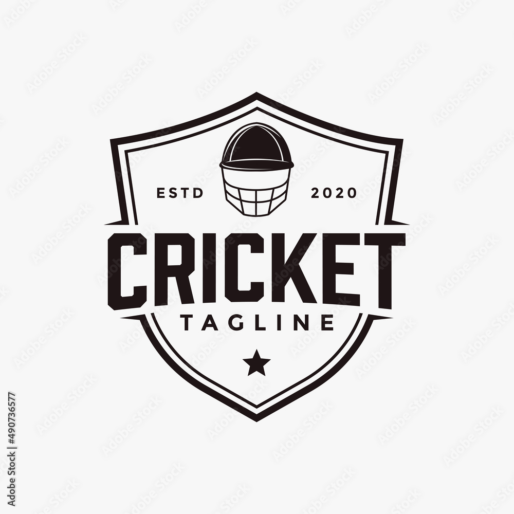 Vintage Cricket logo, shield cricket helmet logo icon vector on white