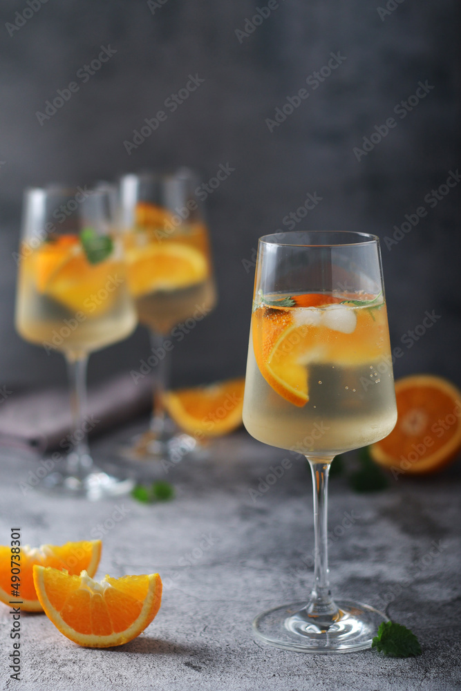 Glasses with traditional Hungarian drink spritz - mix of wine and mineral water