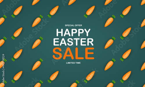 Easter Sale poster template with 3d Cute Carrot. Template for advertising, po...