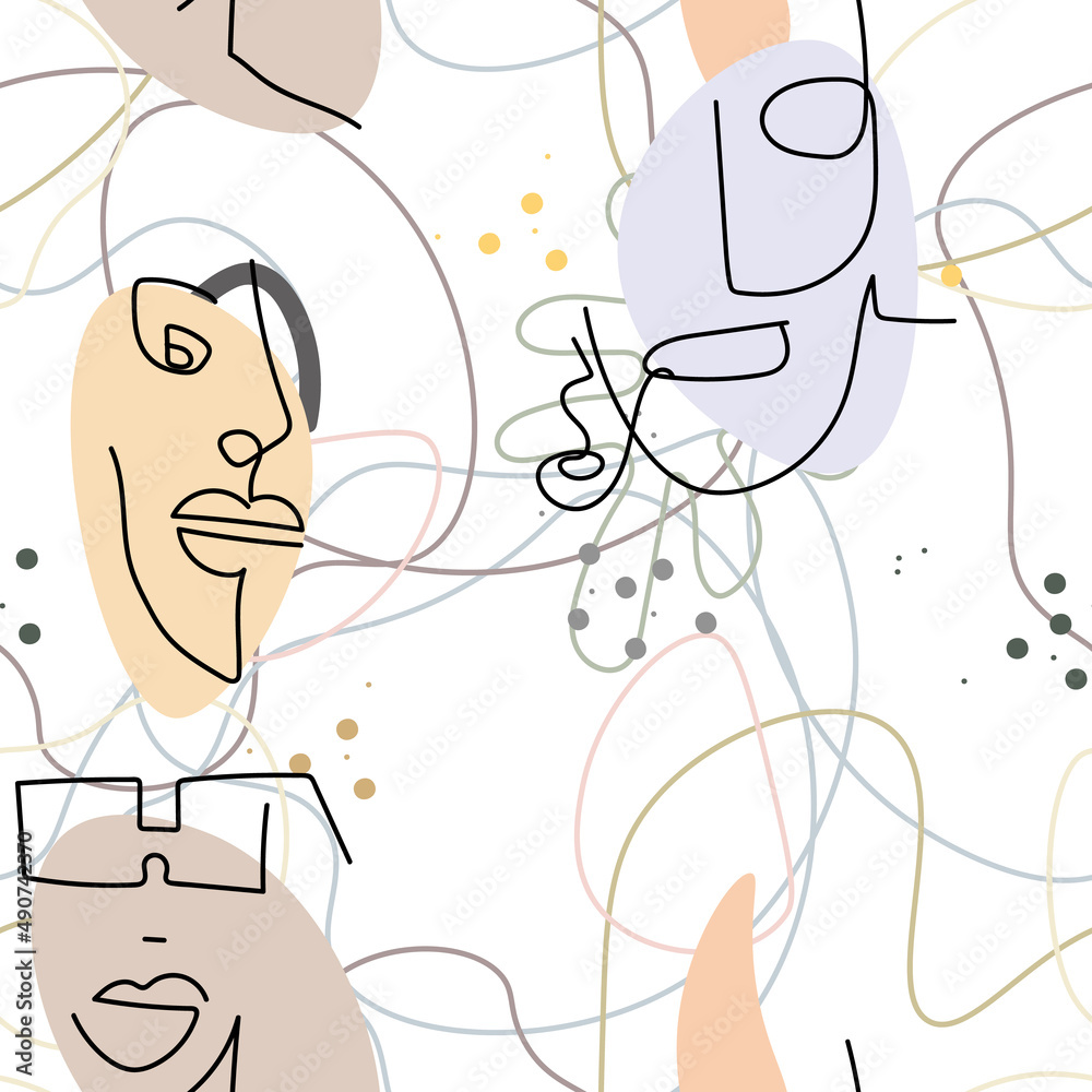 Obraz premium Woman Face line. Abstract drawing seamless pattern