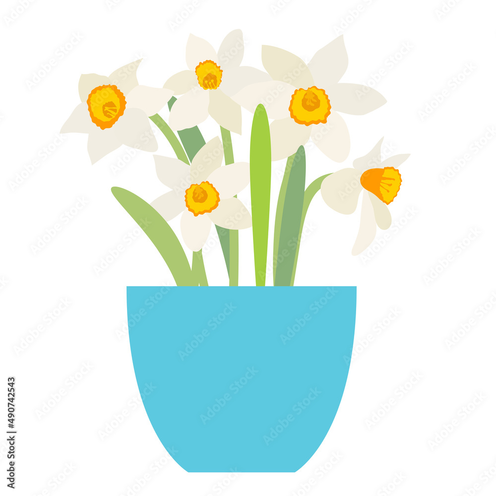 Bouquet of spring flowers daffodils in flower pot isolated on white background. Bouquet of spring flowers daffodils in flower pot isolated on white background.