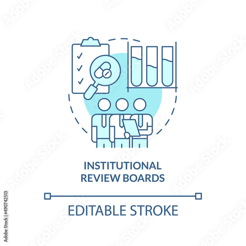 Institutional review boards turquoise concept icon. Safety of clinical trials abstract idea thin line illustration. Isolated outline drawing. Editable stroke. Arial, Myriad Pro-Bold fonts used photo