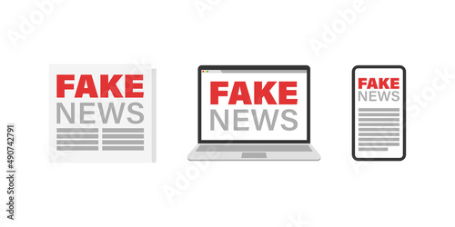 Fake news flat illustration. Newspaper disinformation press. Politic rumors misinformation publication.