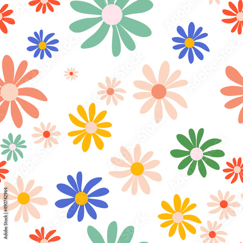 Seamless Pattern Background with Simple Flower Design Elements. Illustration