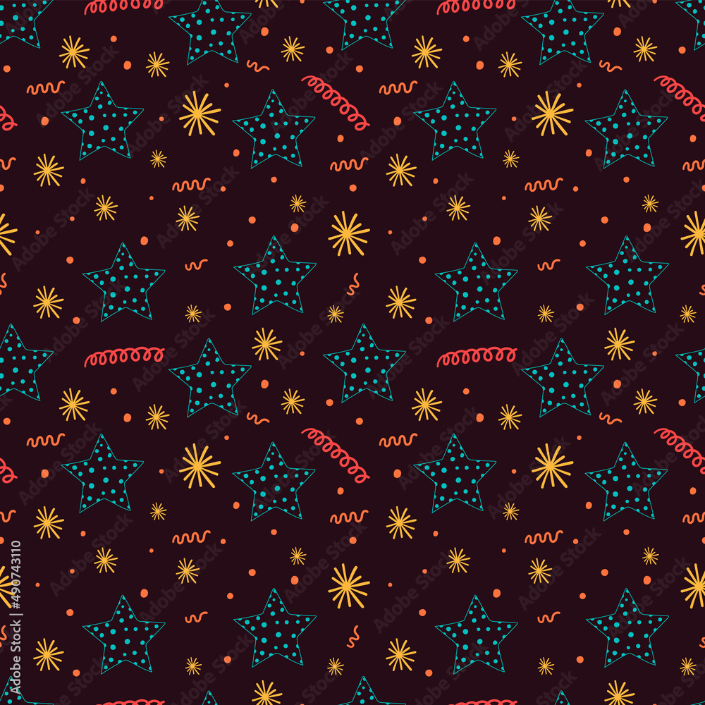 A set of vector seamless pattern with doodle stars. Hand drawn vector doodles.