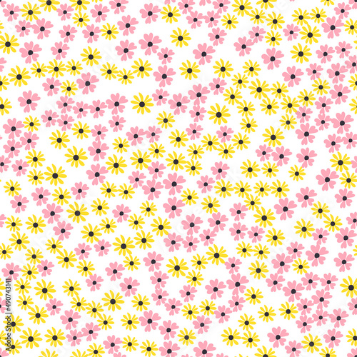 Seamless Pattern Background with Simple Flower Design Elements. Illustration