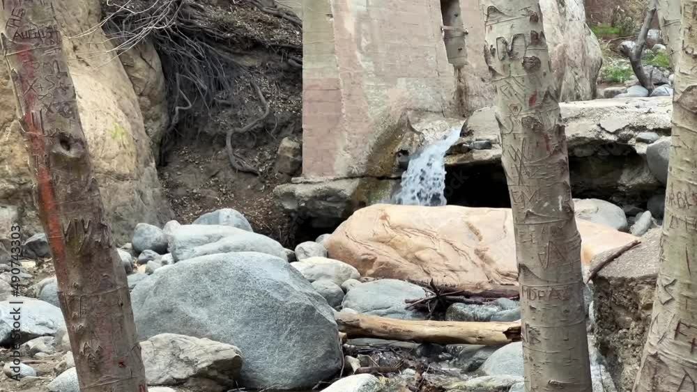 Eaton Canyon Nature Preserve in Pasadena, California - slow motion view of the creek from the hiking trail Eaton Canyon Nature Preserve in Pasadena, California - slow motion view of the creek from the hiking trail