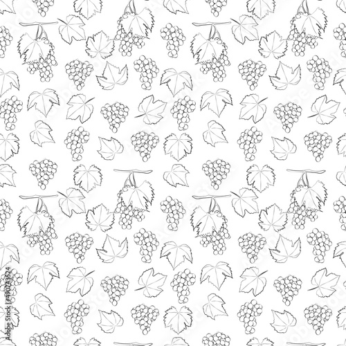 Fruits, berries doodle. Healthy food background. A set of seamless pattern with grapes, vector graphics, 1000x1000.