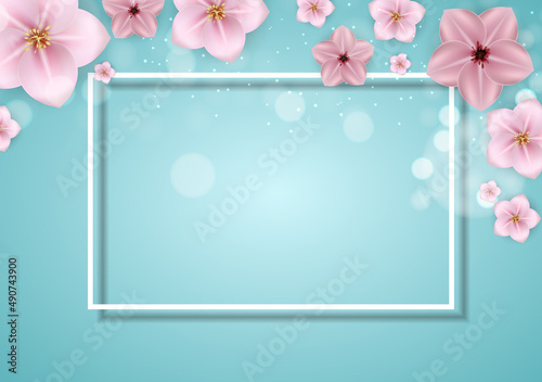Realistic beautiful 3d sprind and summer pink flower background. Illustration photo