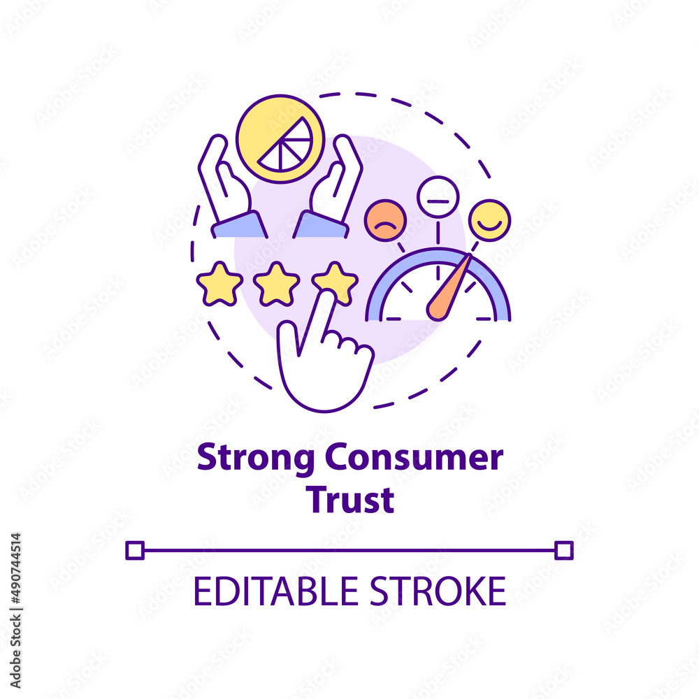 Strong consumer trust concept icon. High website rating. Good design importance abstract idea thin line illustration. Isolated outline drawing. Editable stroke. Arial, Myriad Pro-Bold fonts used