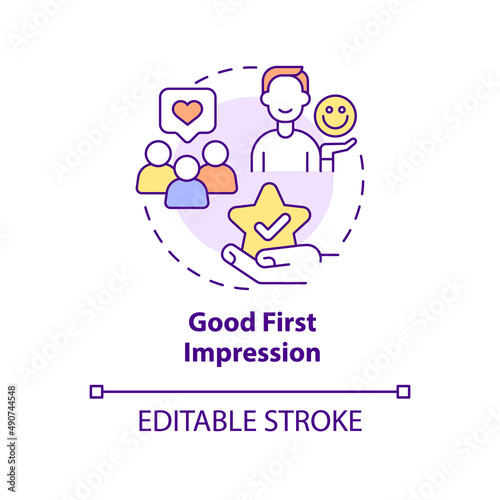 Good first impression concept icon. Professional design importance abstract idea thin line illustration. Isolated outline drawing. Editable stroke. Arial, Myriad Pro-Bold fonts used