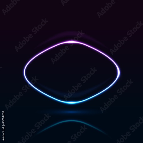 Neon rounded rectangular frame with shining effects on dark background.