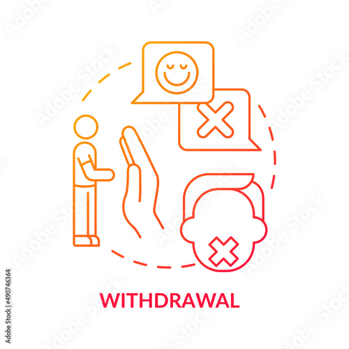 Withdrawal red gradient concept icon. Emotional manipulation red flag abstract idea thin line illustration. Ignoring partner. Abusive relationships. Isolated outline drawing. Myriad Pro-Bold font used