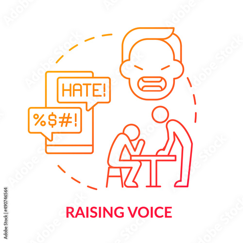 Raising voice red gradient concept icon. Being manipulated in relationships abstract idea thin line illustration. Abusive relationships. Isolated outline drawing. Myriad Pro-Bold font used