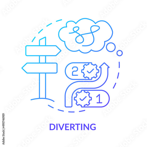 Diverting blue gradient concept icon. Gaslighting behaviour red flag abstract idea thin line illustration. Psychological abuse. Confusing victim. Isolated outline drawing. Myriad Pro-Bold font used