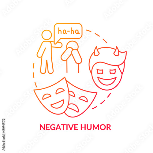 Negative humor red gradient concept icon. Psychological manipulation case abstract idea thin line illustration. Mocking and bullying. Verbal abuse. Isolated outline drawing. Myriad Pro-Bold font used