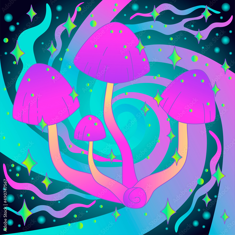 Magic mushrooms. Psychedelic hallucination. Vector illustration. Magic mushrooms. Psychedelic hallucination. Vector illustration.