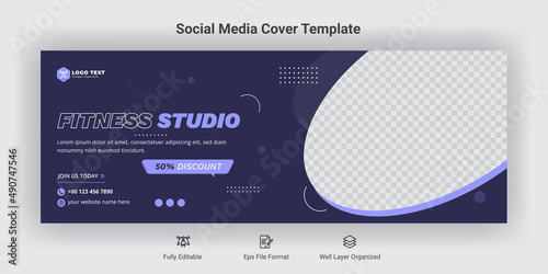 Fitness studio facebook cover social media template
